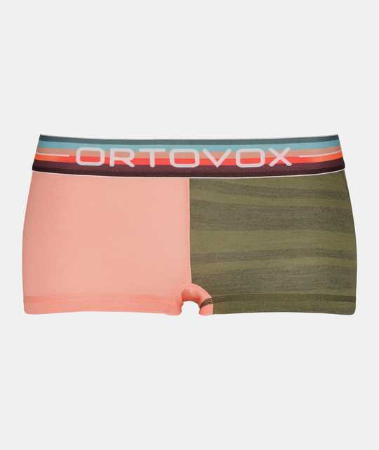 Women's wool hot pants in two-tone design with trendy waistband, made from fine Merino wool.