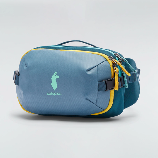 Allpa X 3L Hip Pack by Cotopaxi in blue with yellow accents, featuring logo and ample storage.