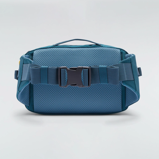 Allpa X 3L Hip Pack in blue with adjustable straps and zipper compartment, made from recycled nylon.