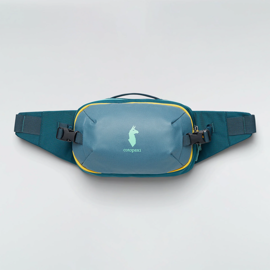 Allpa X 3L Hip Pack by Cotopaxi in blue with logo, featuring zipper compartment and compression straps.