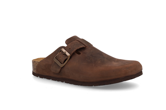 Vegas Crazy Horse Sabot chiuso in pelle ingrassata con fibbia regolabile e suola Vibram.