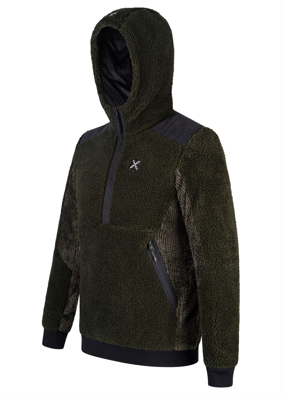 Men's Nomad 2 hoodie, breathable recycled synthetic fabric, half-zip, zip pockets, adjustable hood, Polartec® High Loft® insulation.