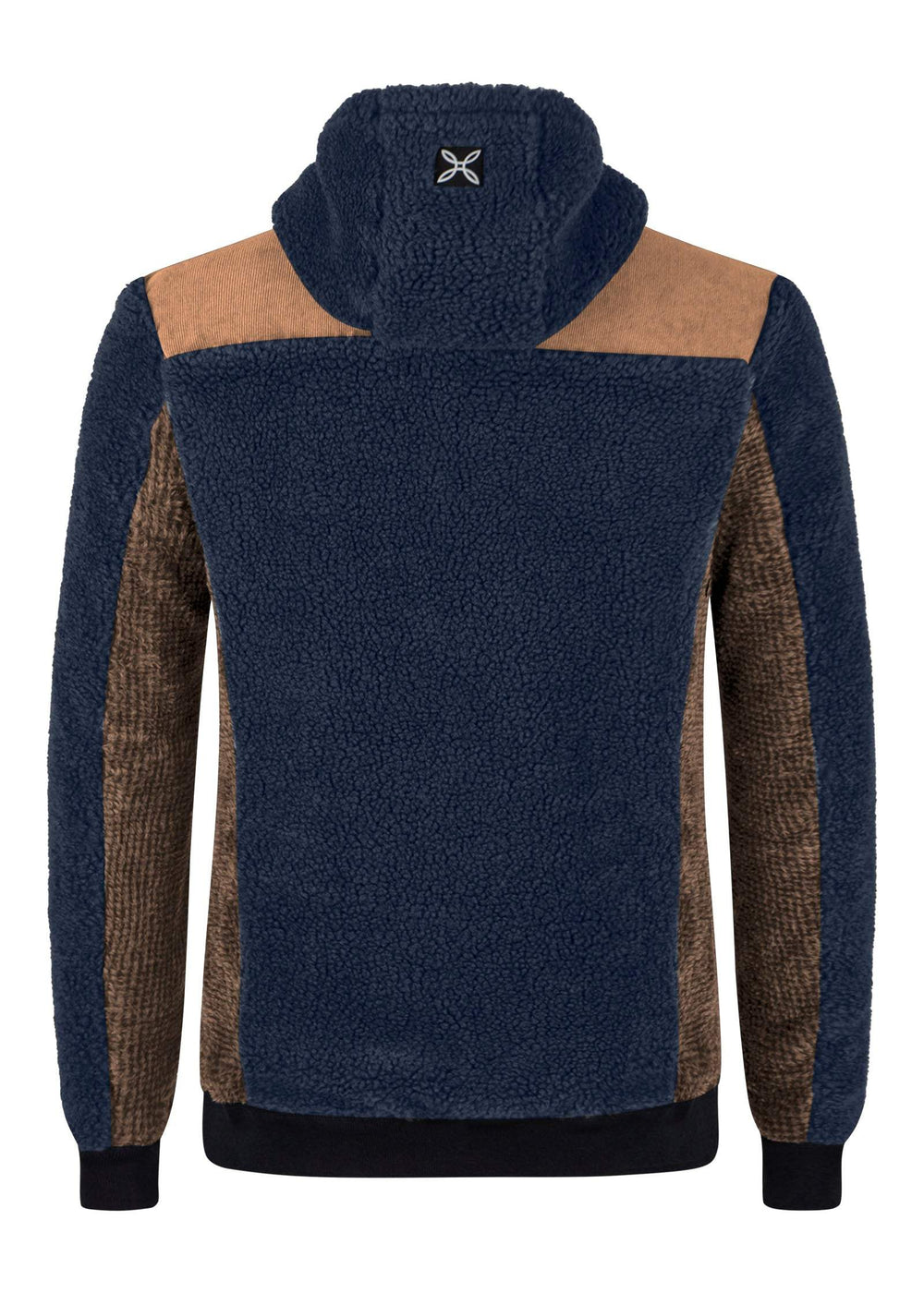 Men's Nomad 2 Maglia hoodie, breathable recycled fabric, blue and brown color, back view.