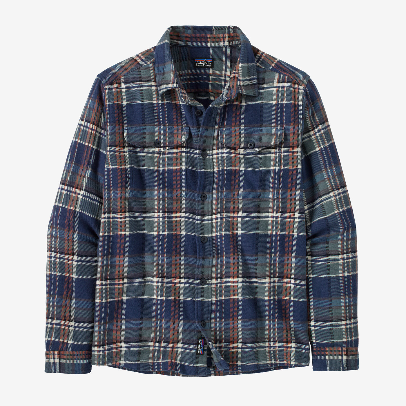 Fjord Flannel Shirt in blue plaid, 100% organic cotton.