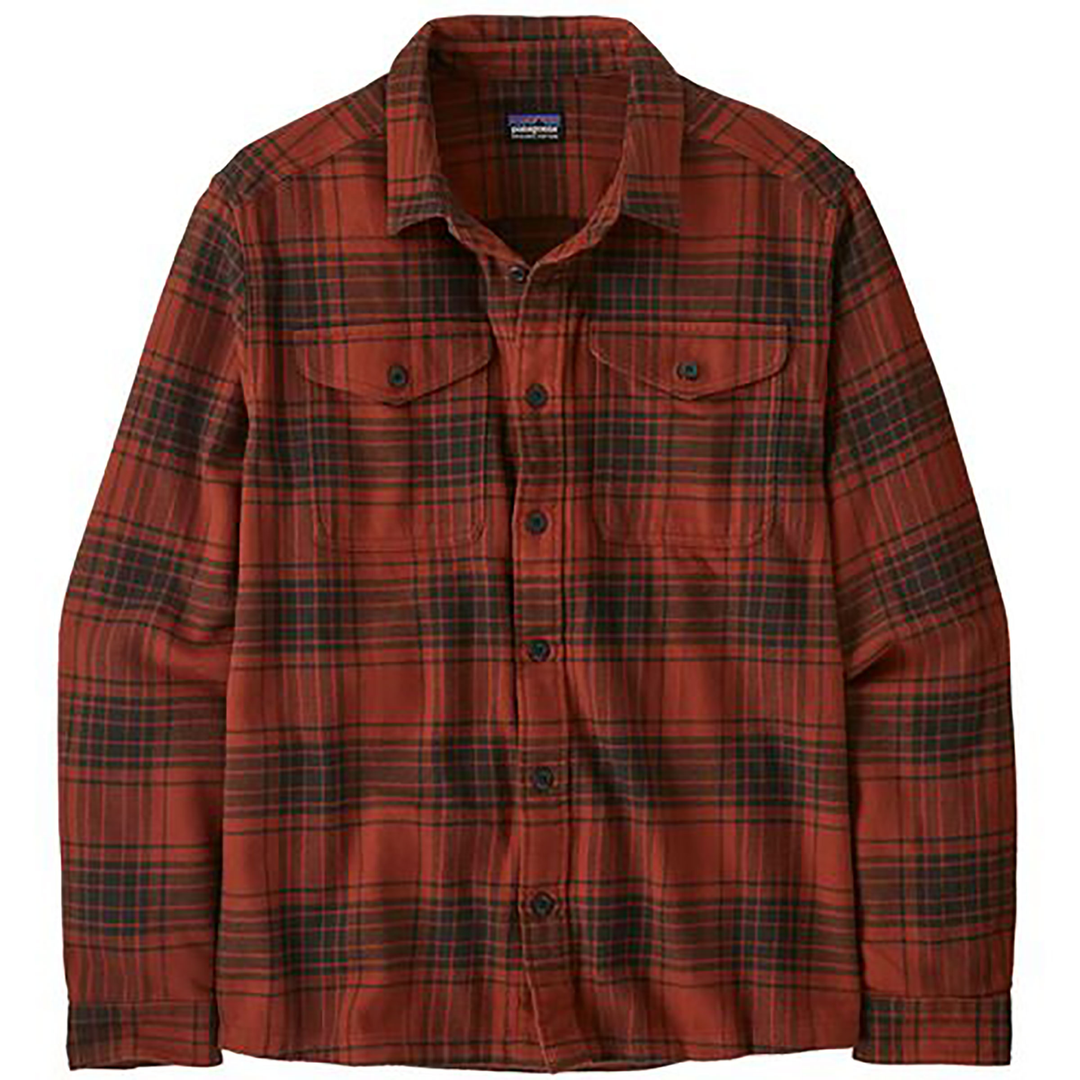 M's Fjord Flannel Shirt in red plaid pattern with chest pockets and button-up design.