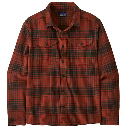 M's Fjord Flannel Shirt in red plaid pattern with chest pockets and button-up design.