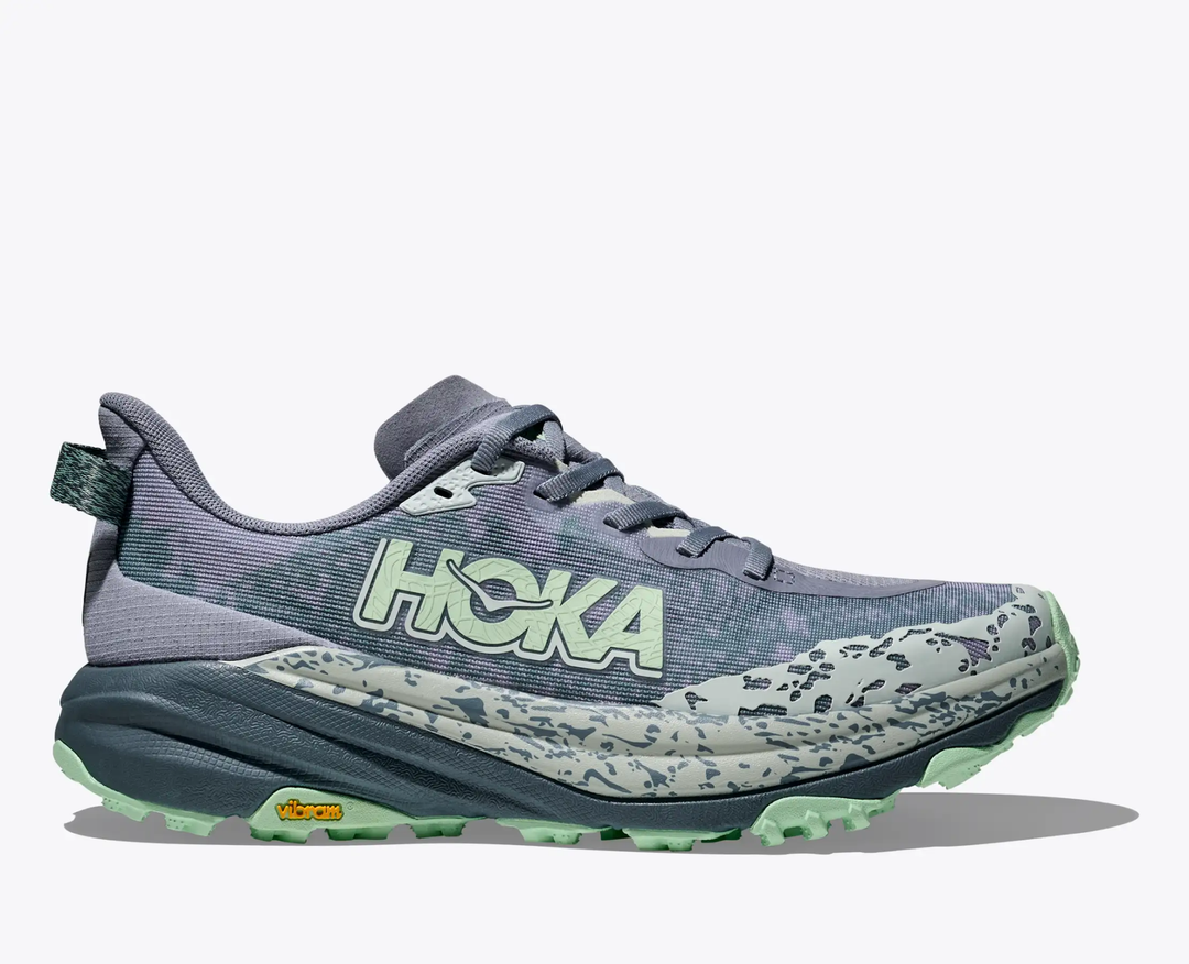 Speedgoat 6 trail running shoe with breathable fabric and Vibram® Megagrip sole.