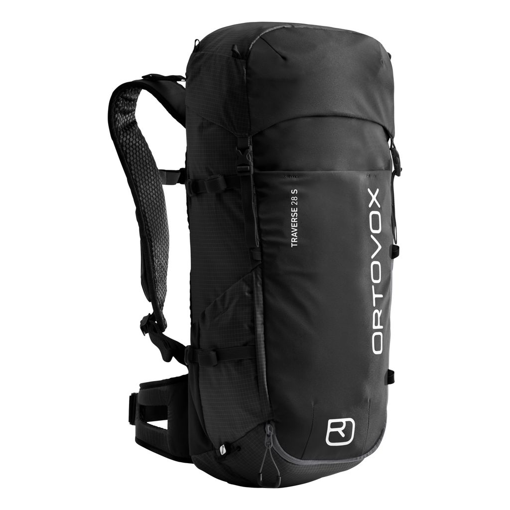 Traverse 28 S all-round mountain backpack, black, eco-friendly, recycled polyamide, ergonomic comfort, 28L capacity.