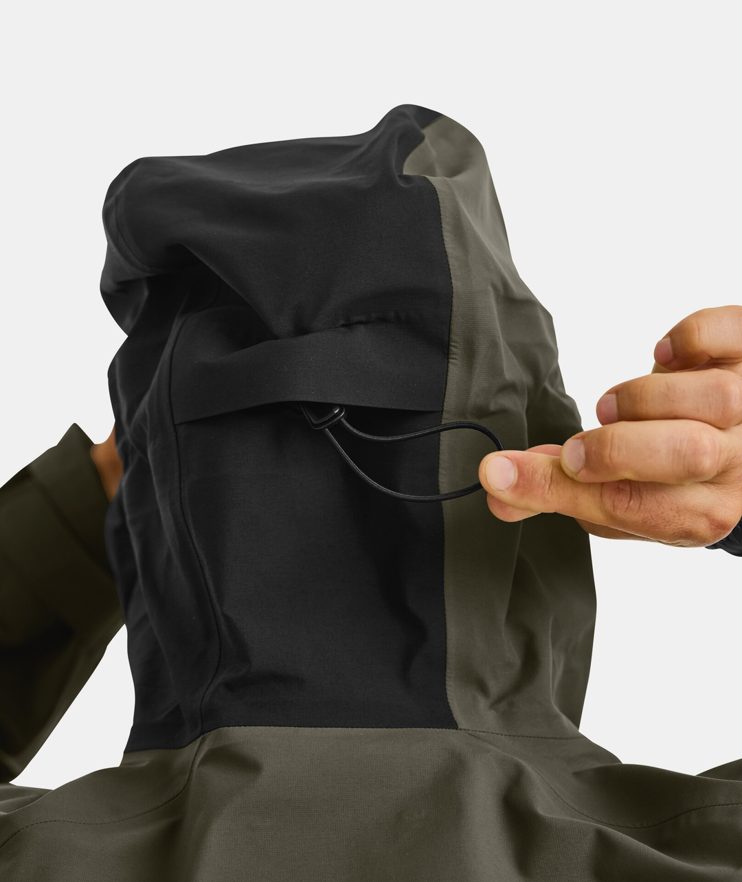 Adjustable hood detail on SECEDA 3L Jacket, waterproof and windproof mountain jacket ideal for hiking.