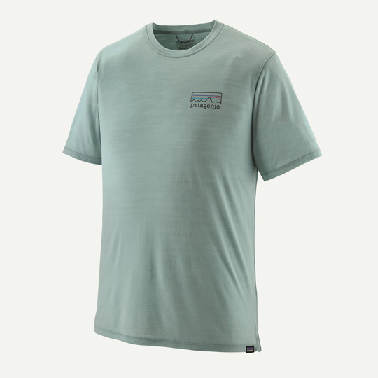 M's Cap Cool Merino Blend Graphic Shirt in light sage, breathable merino wool blend, Fair Trade Certified™, RWS certified, logo on left hem.