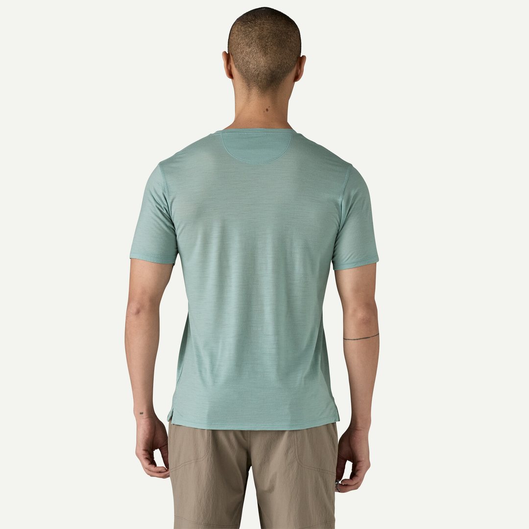 M's Cap Cool Merino Blend Graphic Shirt, breathable merino wool blend, men's back view.