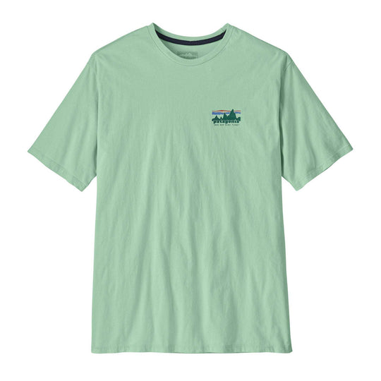 Organic cotton T-shirt with vintage '73 Skyline graphic, sustainable and Fair Trade Certified™, light green color.