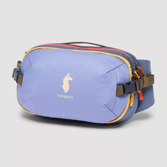 Allpa X 3L Hip Pack by Cotopaxi in blue with logo, featuring compression straps and zippered main compartment.