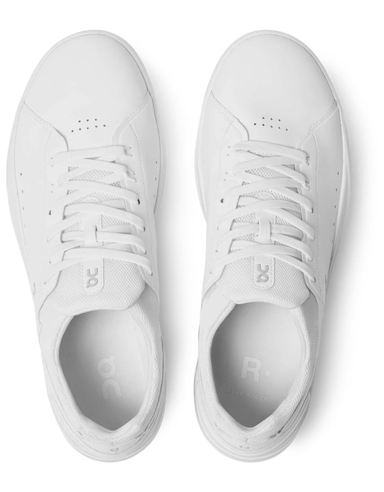 The Roger Advantage white tennis sneaker with perforated faux leather and mesh tongue, featuring Comfort-enhancing CloudTec® and Speedboard®.