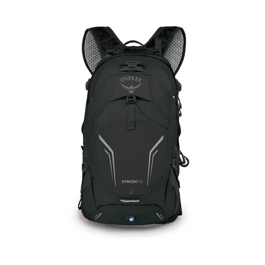 Syncro 12 backpack with advanced ventilation, lightweight design, and bike helmet attachment.