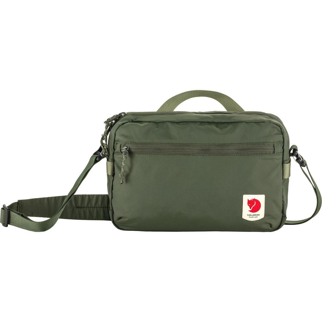 High Coast Crossbody bag in green, lightweight, adjustable padded strap, multiple compartments, recycled polyamide.