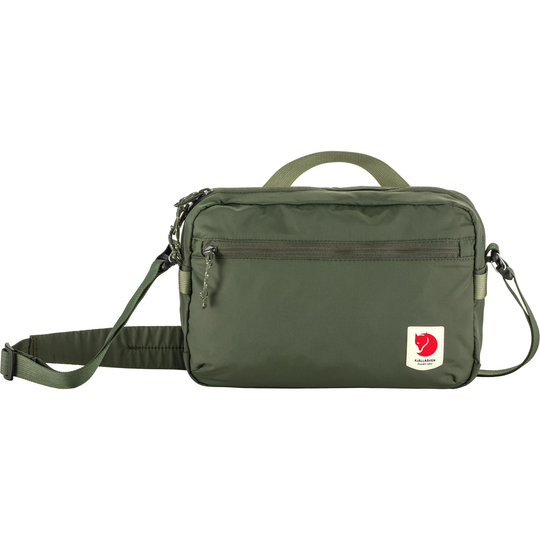 High Coast Crossbody bag in green, lightweight, adjustable padded strap, multiple compartments, recycled polyamide.