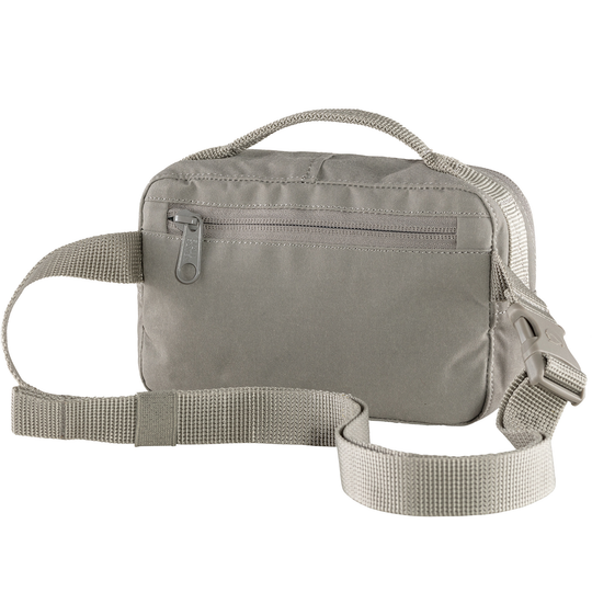 Kånken Hip Pack in gray with adjustable strap and front zipper pocket.