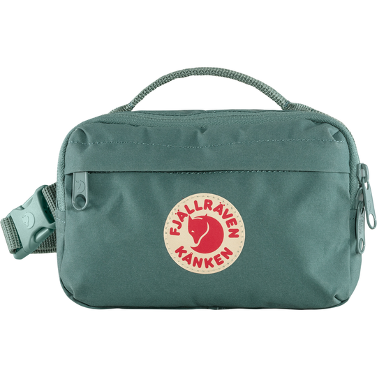 Kånken Hip Pack in teal, compact waterproof bag with adjustable belt and multiple pockets.