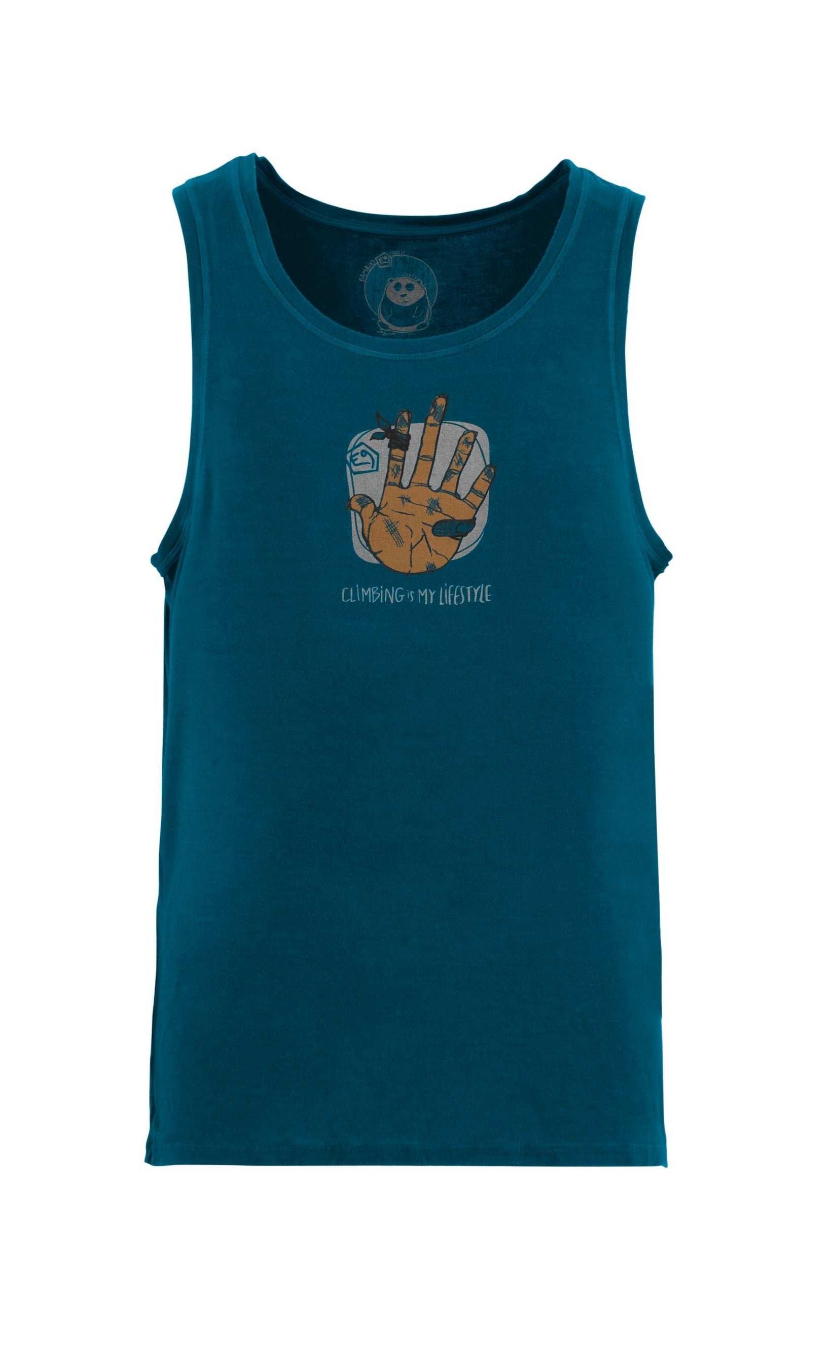Sleeveless bamboo jersey top with front print, slim fit, made in Italy.
