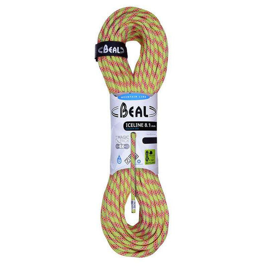 8.1 mm Ice Line Unicore Golden Dry climbing rope for expert mountaineers and ice climbers.