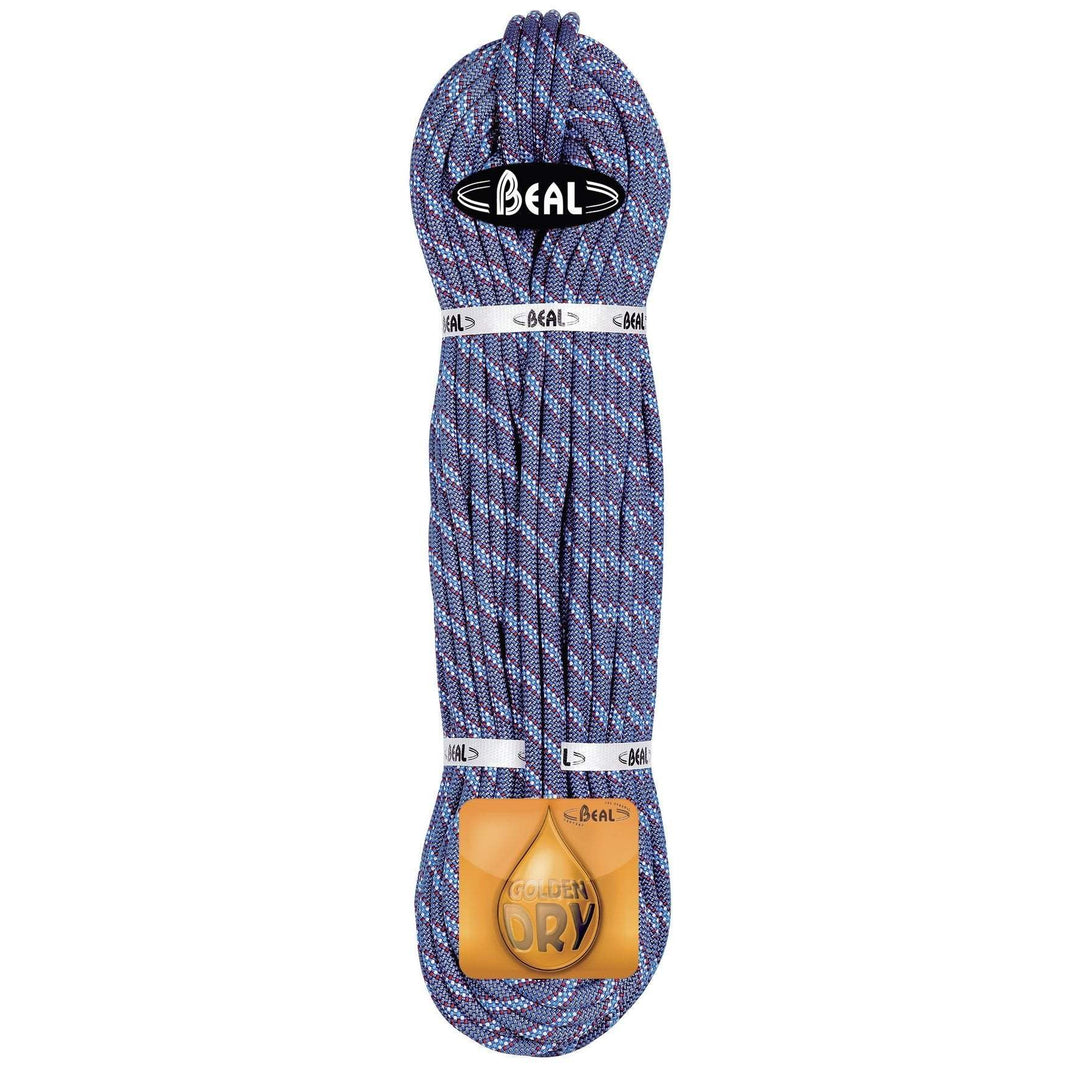 8.6 mm Cobra II Unicore Golden Dry climbing rope, blue, waterproof and hydrophobic, ideal for ice and alpine use.