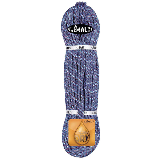 8.6 mm Cobra II Unicore Golden Dry climbing rope, blue, waterproof and hydrophobic, ideal for ice and alpine use.