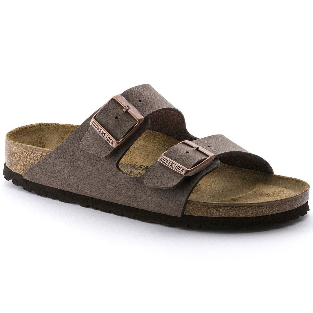 Arizona Birko Flor Nabuck sandal with suede footbed and adjustable metal buckles.