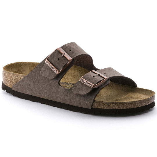 Arizona Birko Flor Nabuck sandal with suede footbed and adjustable metal buckles.