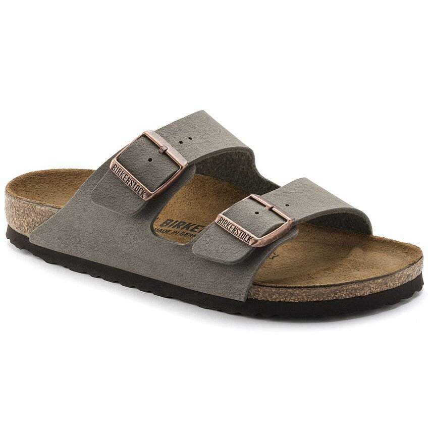Birkenstock Arizona Birko Flor Nabuck sandal with adjustable straps and cork-latex footbed.