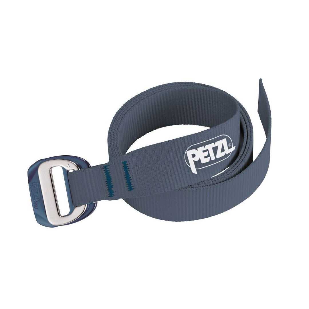 Belt with logo and DOUBLEBACK LIGHT buckle, polyester and aluminum materials.