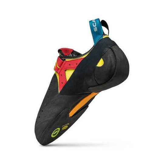 Scarpetta da arrampicata 'Drago' con design asimmetrico, suola Vibram® XS Grip 2, tomaia in microfibra e pelle, chiusura in Velcro.