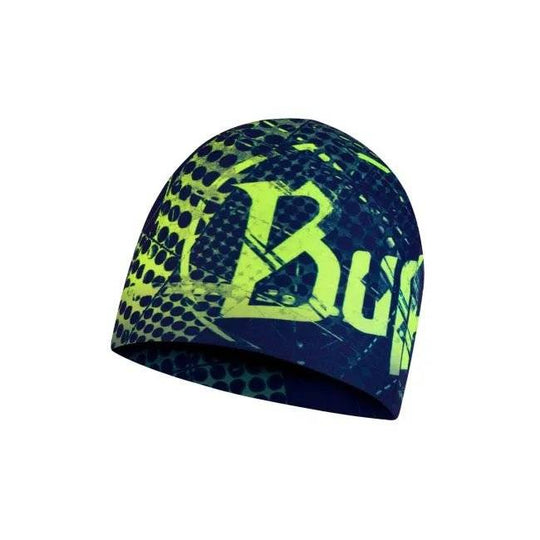 Ecostretch Beanie with vibrant design and logo pattern.