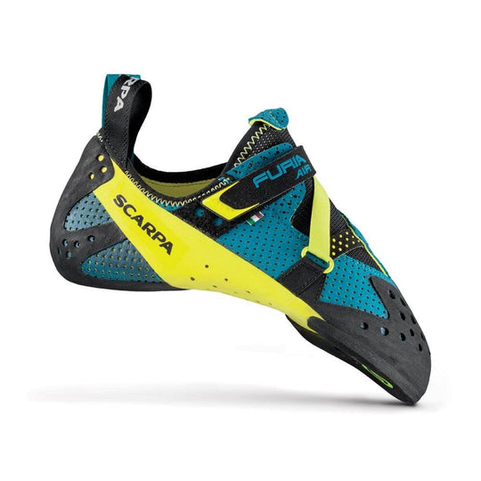 Climbing shoe 'Furia Aria' with asymmetrical design, perforated microfiber upper, and Vibram XS Grip 2 sole.