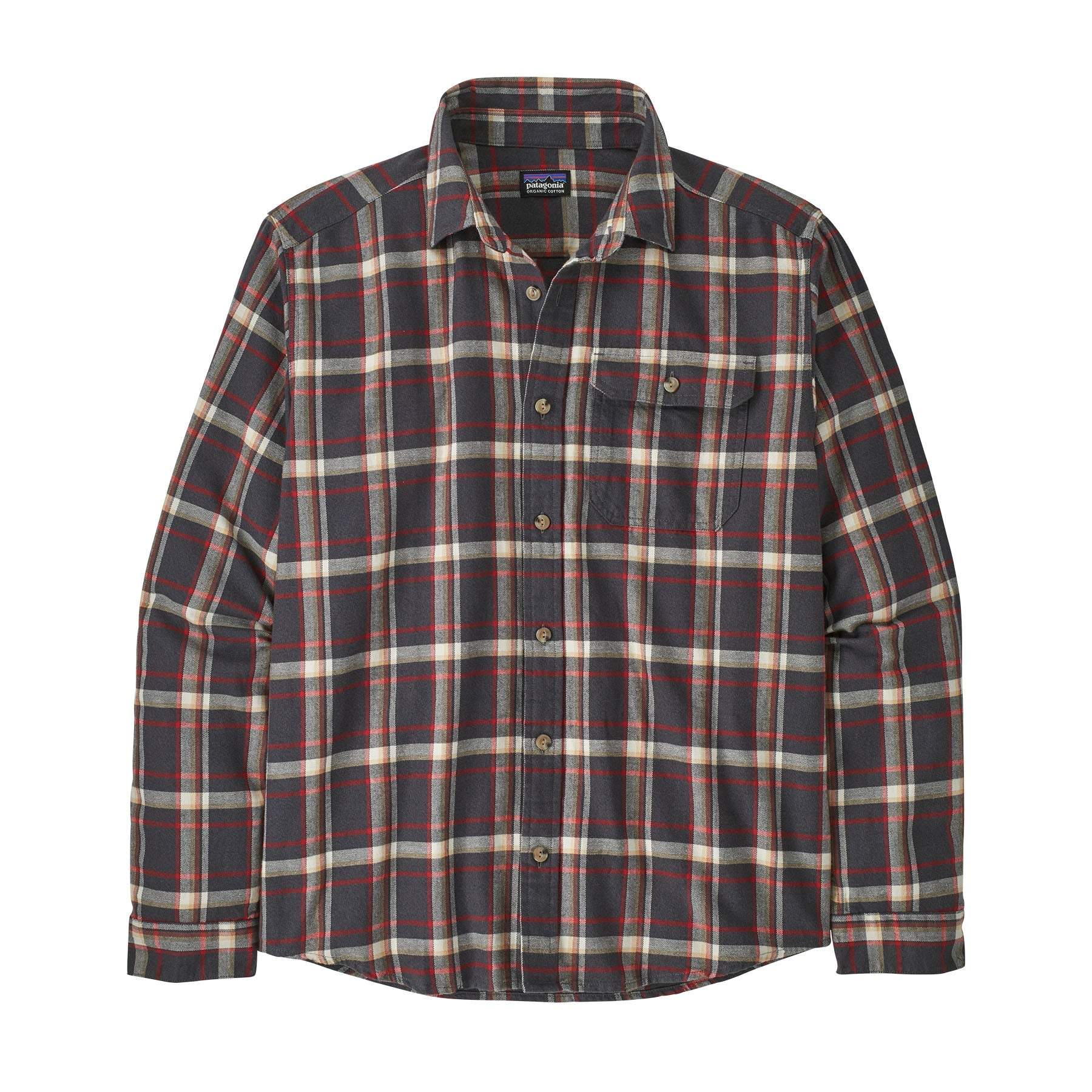 Men's long-sleeve flannel shirt in plaid, made from 100% cotton transitioning to organic; Fair Trade Certified.