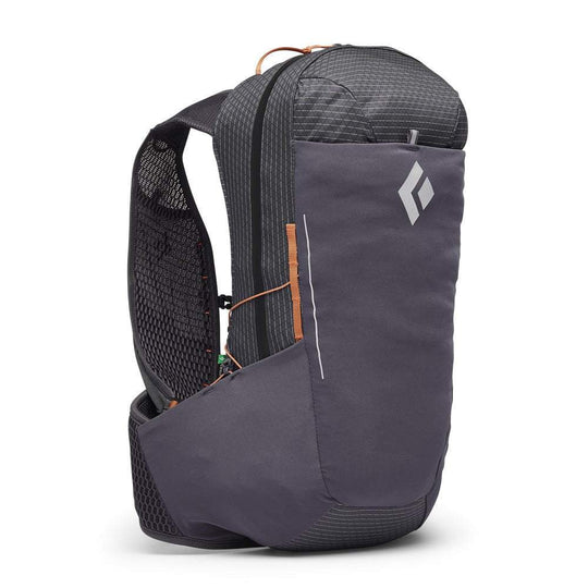Pursuit Backpack 15 L designed for mountain climbing, featuring recycled materials, breathable back panel, and trekking pole storage.