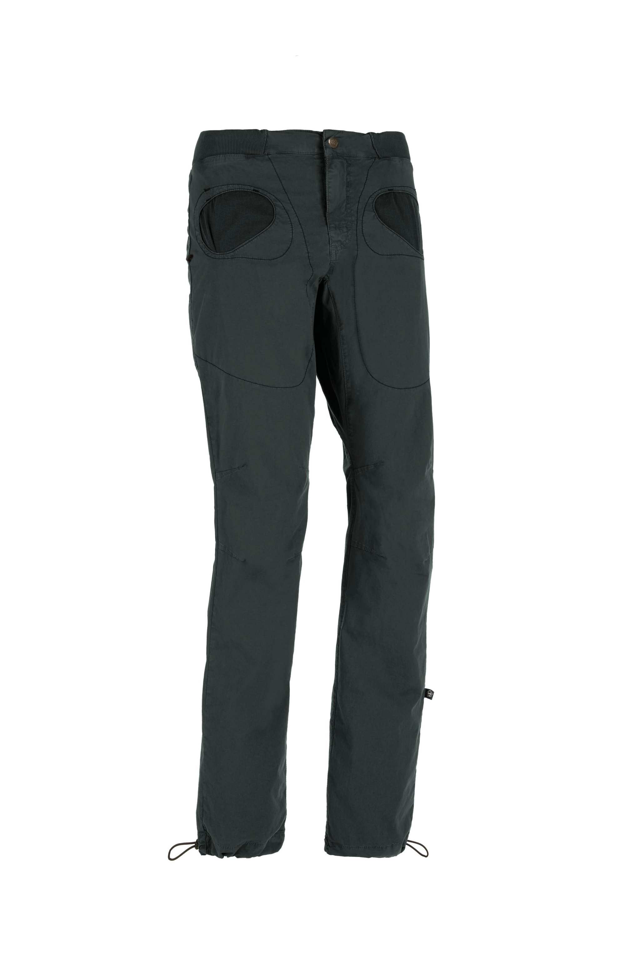 Rondo Slim outdoor climbing pants, slim fit, organic cotton satin, adjustable waist and cuffs, contrast lined pockets, brush holders, made in Italy.