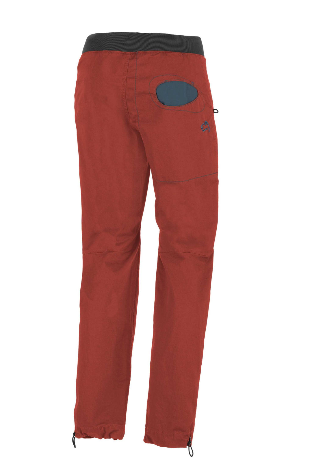 Outdoor climbing pants in organic cotton gabardine with adjustable features.