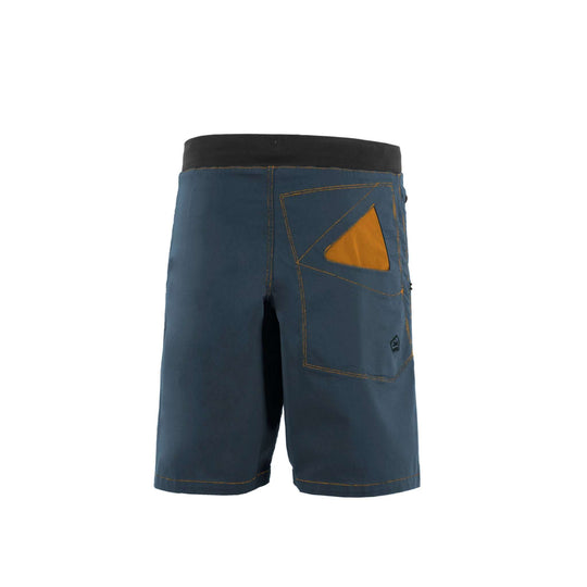 Urban climbing shorts made from organic cotton gabardine, featuring an embroidered back pocket and adjustable waist.