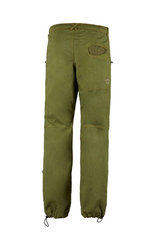 Urban climbing pants Rondo Flax2 in green linen and organic cotton with adjustable waist and hem.