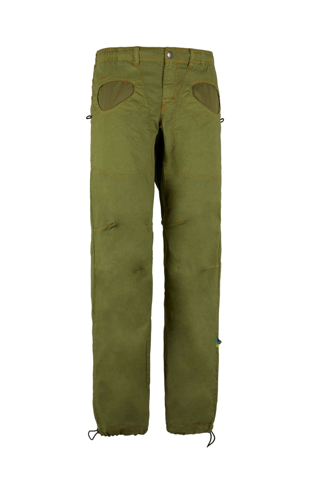 Urban climbing pants made from organic linen and cotton, featuring adjustable hems and waist, internal contrast fabric pockets, and rear embroidery. Made in Italy.