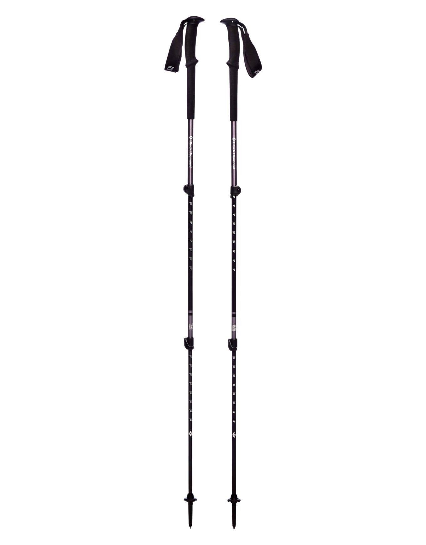 Trail trekking poles with ergonomically designed EVA foam grip and adjustable aluminum shafts for versatile terrain use.