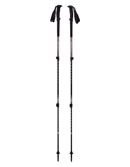Trail trekking poles with ergonomically designed EVA foam grip and adjustable aluminum shafts for versatile terrain use.