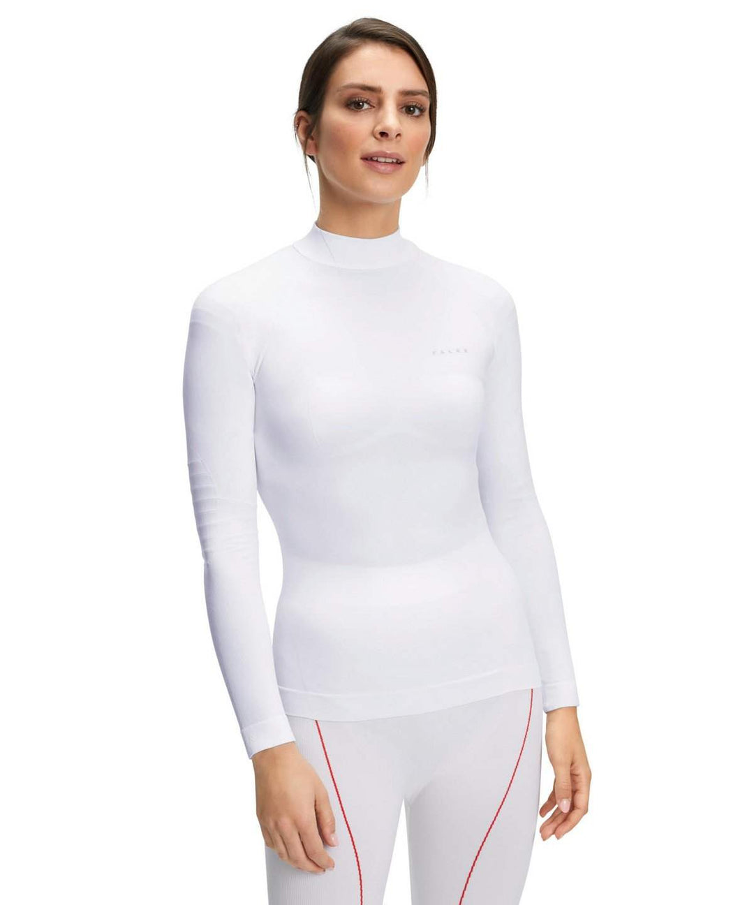 Turtleneck maglia donna bianca, manica lunga, sportiva, attillata, resistente al freddo.