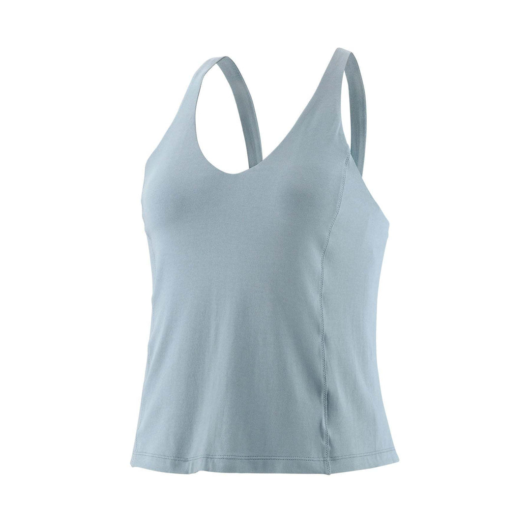 Women's Tadra Tank, organic cotton blend, blue, V-neck, built-in sports bra, Fair Trade Certified.