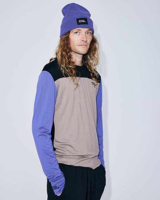 Mons Royale Yotei Merino Long Sleeve Cinder / Blue Dusk / Black 100072-1171-1001 - editorial front portrait