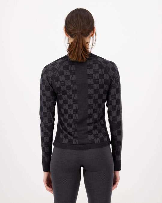 Mons Royale Ascender Merino Base Layer Long Sleeve donna Forged Iron/Black 100809-1171-913, vista posteriore indossata