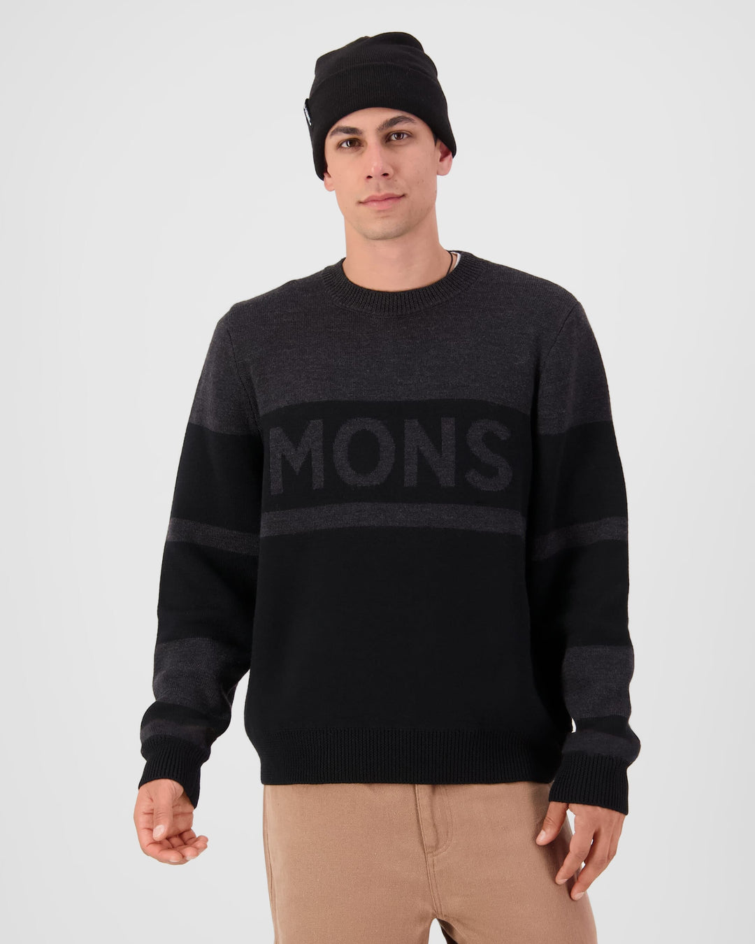 Mons Royale Innsbruck Merino Knit Sweater Charcoal Black 100950-1336-1053 - on-model front