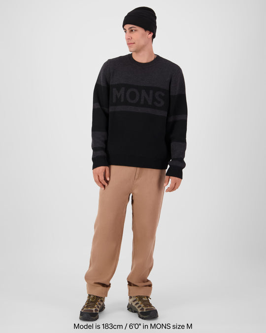 Mons Royale Innsbruck Merino Knit Sweater Charcoal Black 100950-1336-1053 - on-model full length