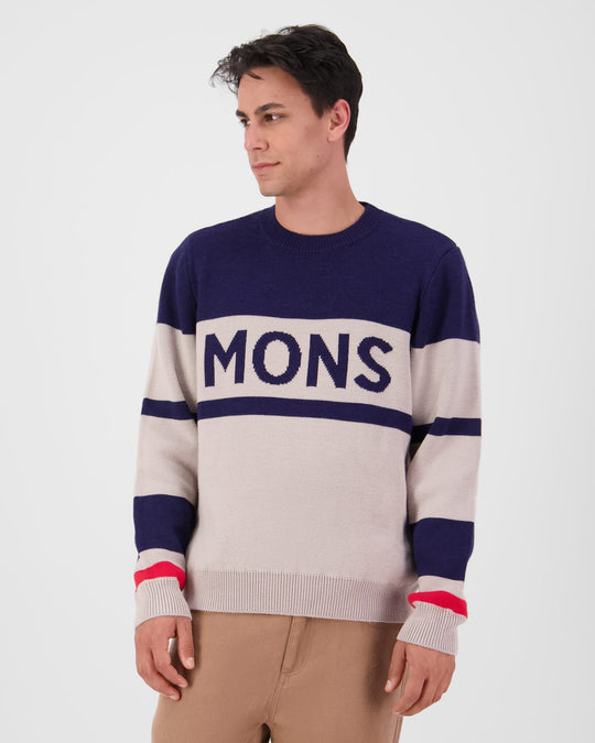Mons Royale Innsbruck Merino Knit Sweater Cinder / Navy 100950-1336-1057 - on-model front